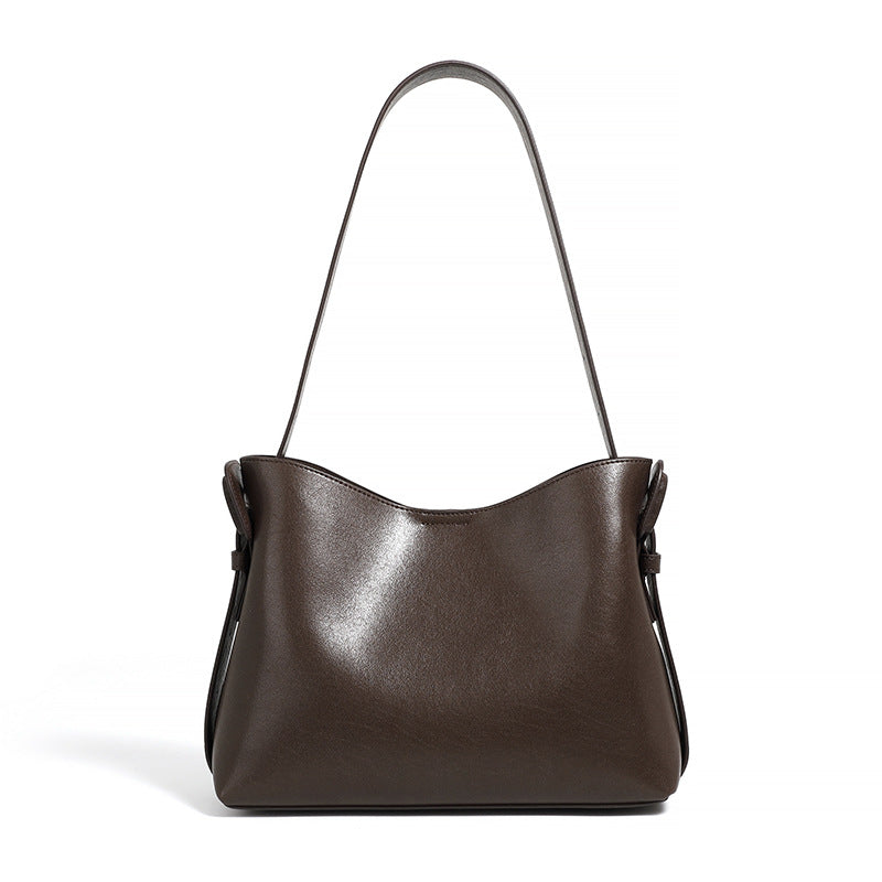 Women Solid Soft Leather Minimalism Shoulder Tote Bag-RAIIFY