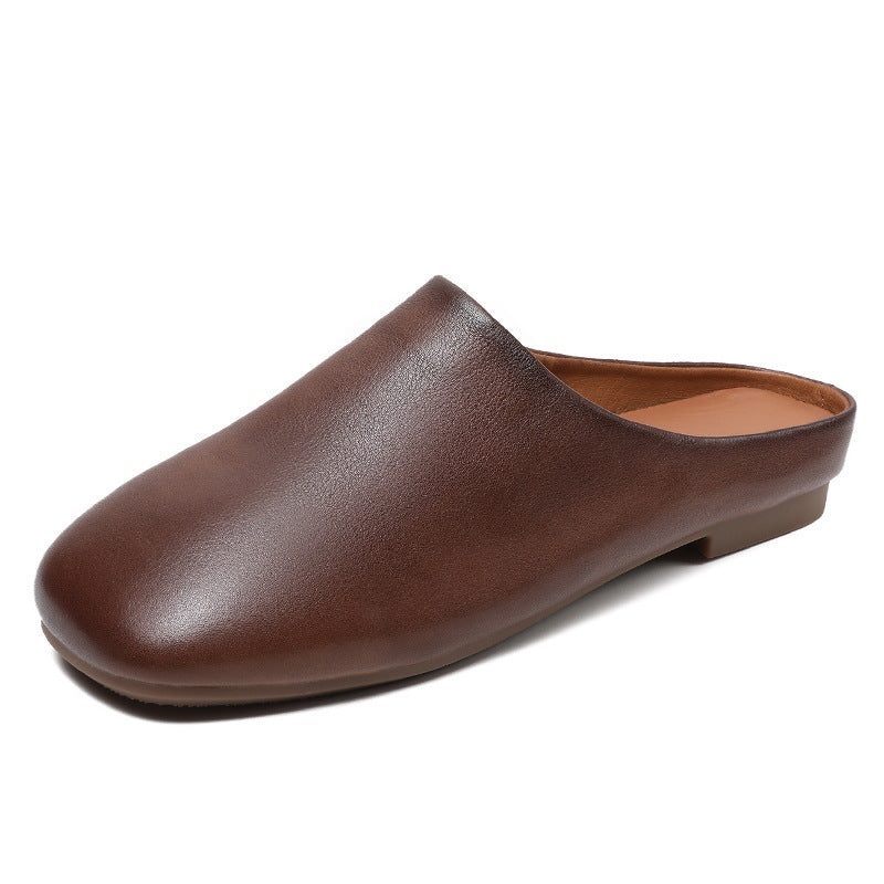 Women Retro Minimalist Leather Soft Flat Mules-RAIIFY