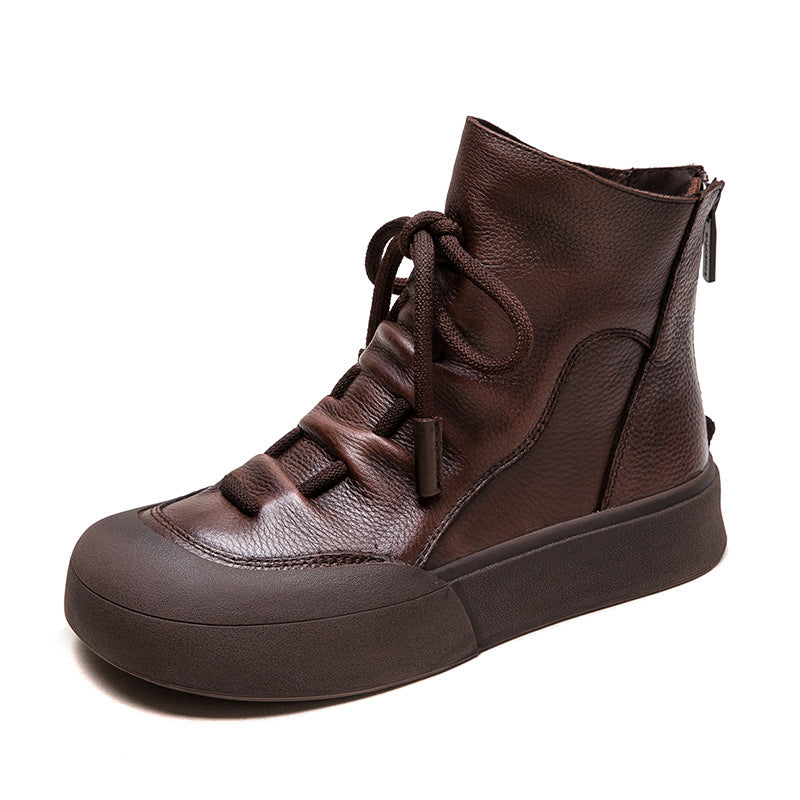 Women Retro Solid Leather Back Zipper Boots-RAIIFY