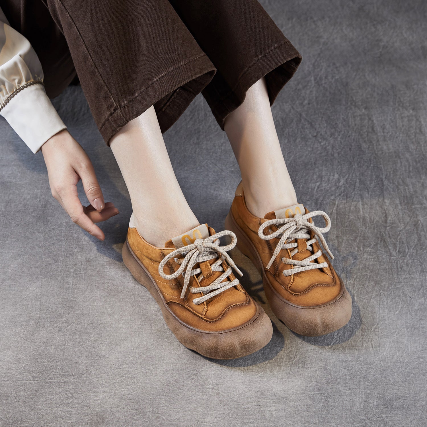 Women's Vintage Leather Lace-up Casual Shoes-RAIIFY