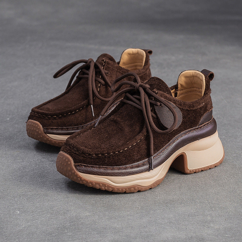 Women Genuine Leather Thick Sole Breathable Casual Lace Up Shoes-RAIIFY