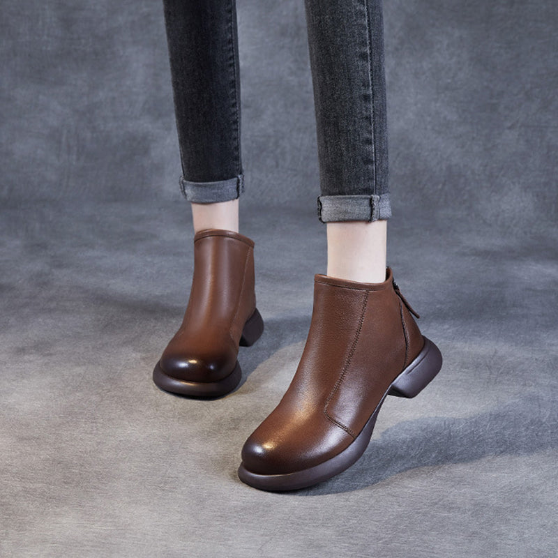 Women Retro Minimalist Soft Leather Ankle Boots-RAIIFY