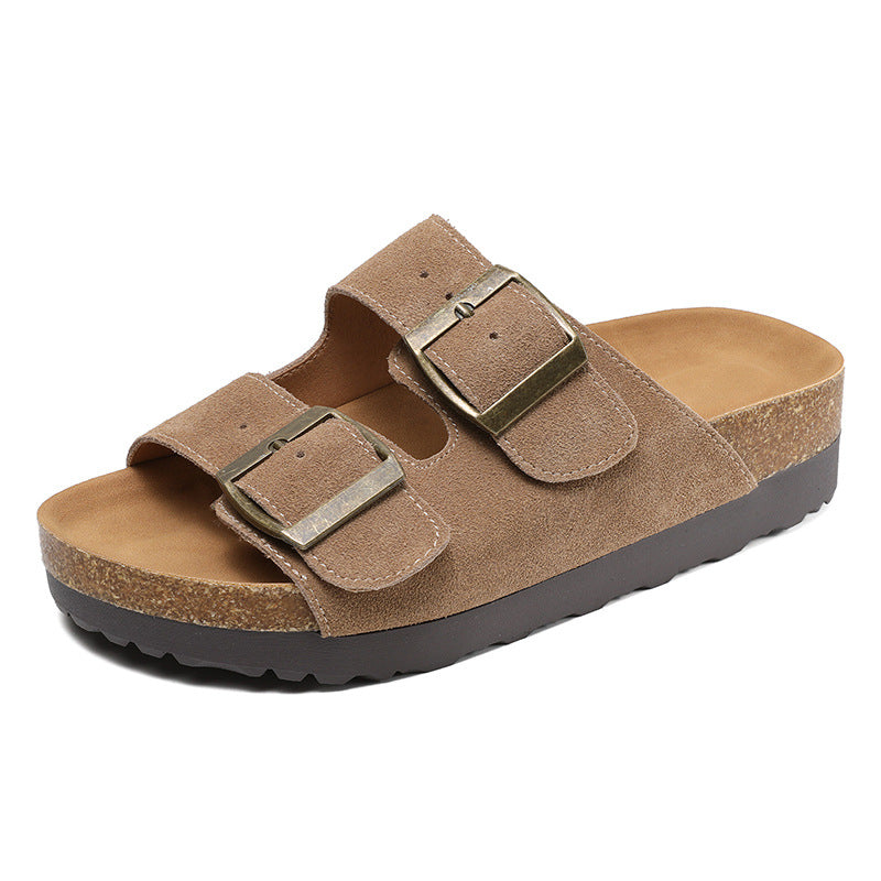 Women Retro Suede Casual Summer Thick Soled Slides-RAIIFY