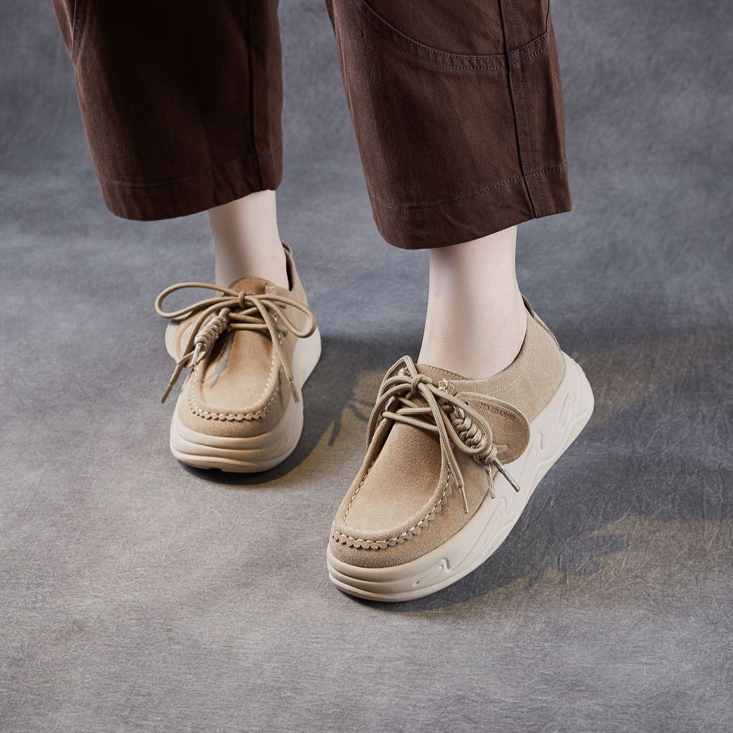 Women's Plain Suede Leather Platform Casual Shoes-RAIIFY