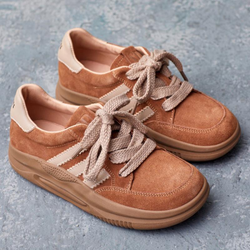 Women Retro Leather Flat Training Casual Shoes-RAIIFY