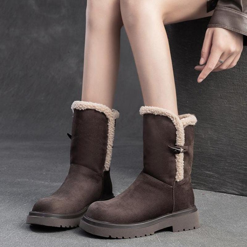 Women Vintage Leather Casual Soft Snow Boots-RAIIFY