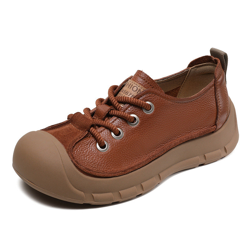 Women Retro Leather Soft Flat Casual Shoes-RAIIFY