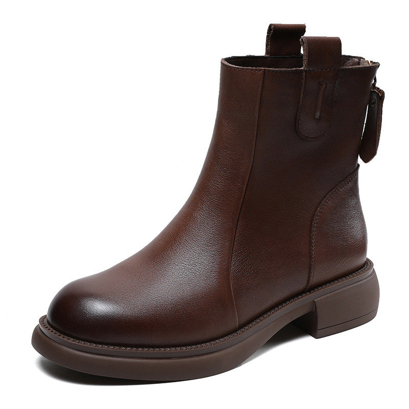 Women Retro Minimalist Soft Leather Casual Boots-RAIIFY