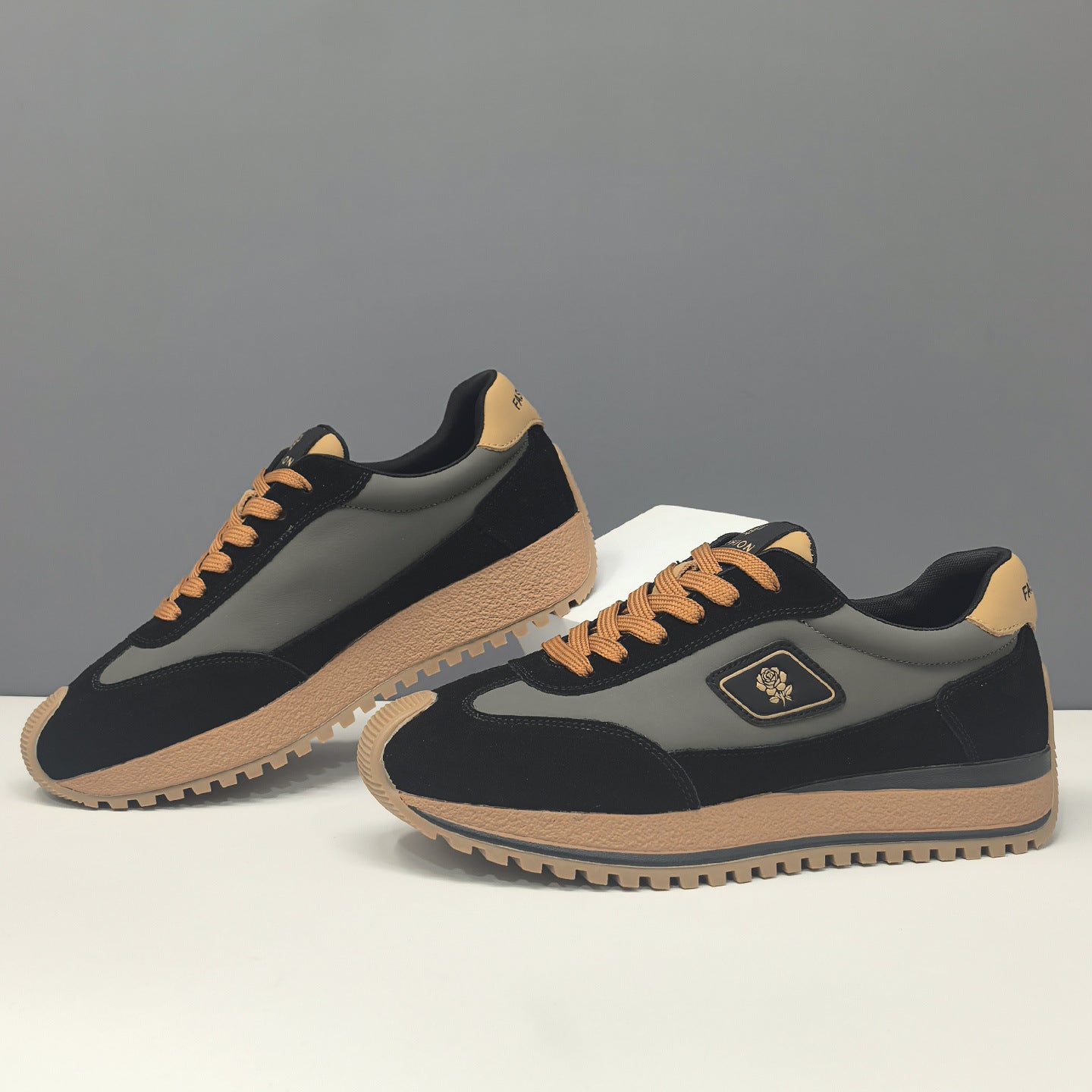 Men's Leather Color Block Casual Board Shoes Sneakers-RAIIFY