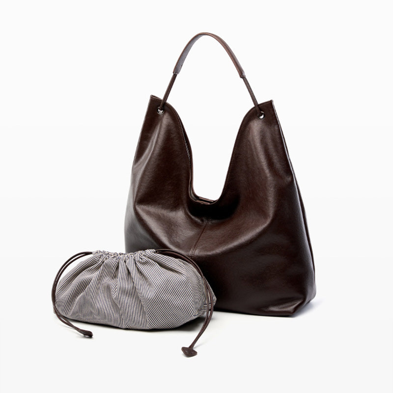 Women Minimalism Solid Soft Cowhide Shoulder Tote Bag-RAIIFY