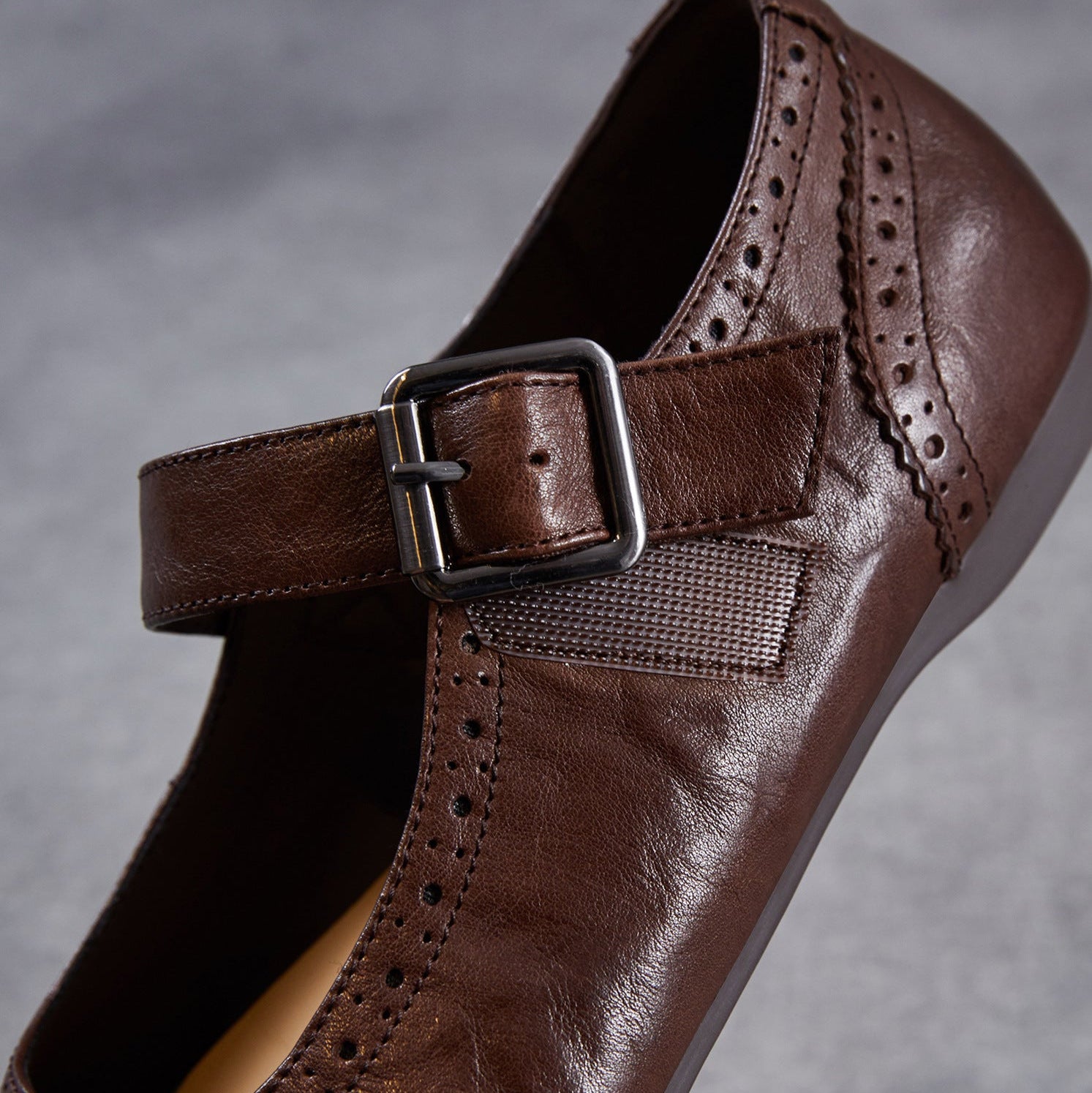 Women Leather Vintage Square Toe Mary Jane Flats-RAIIFY