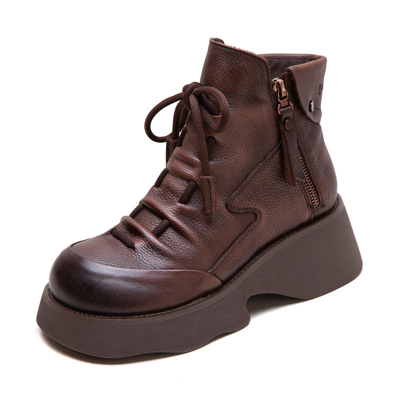 Women Handmade Leather Casual Platform Boots-RAIIFY