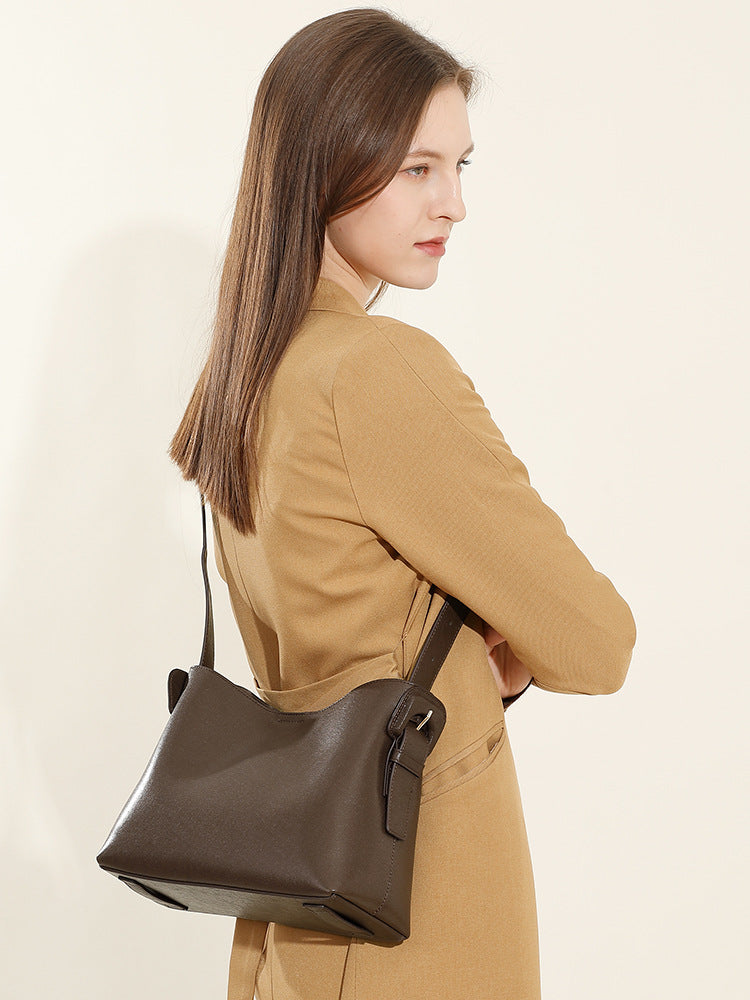 Women Solid Soft Leather Minimalism Shoulder Tote Bag-RAIIFY