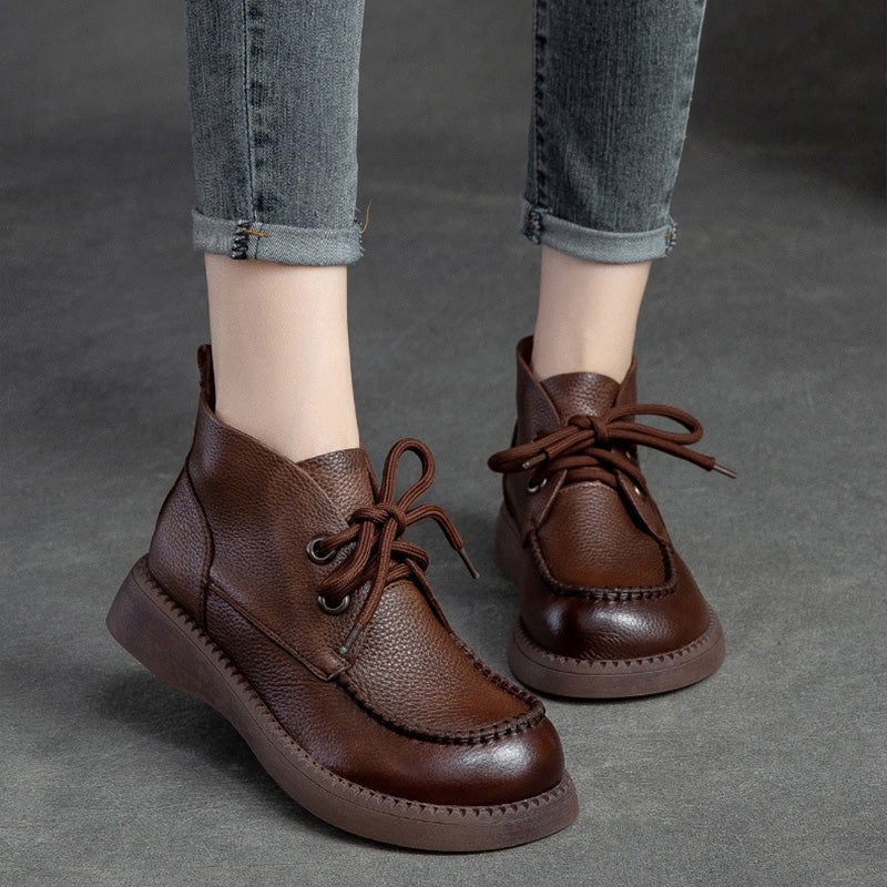 Women Minimalist Soft Leather Casual Ankle Boots-RAIIFY