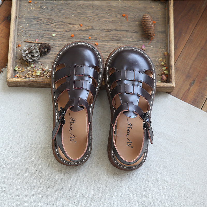 Women Summer Plaited Cowhide Leather Casual Sandals-RAIIFY