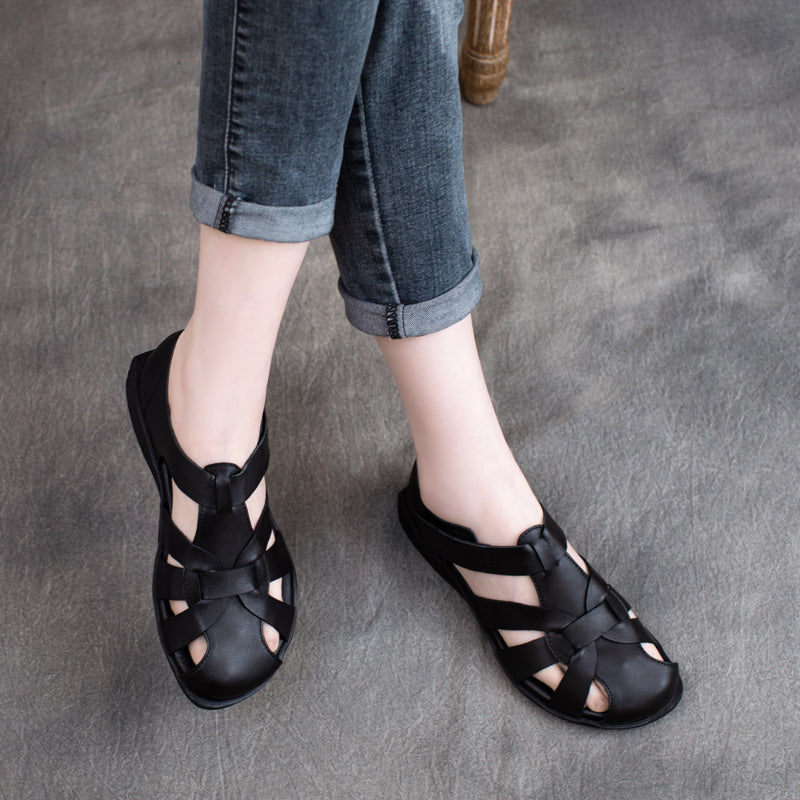 Women Summer Retro Leather Velcro Sandals-RAIIFY