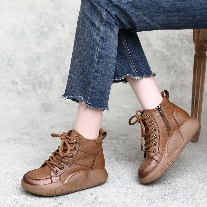 Women Retro Leather Handmade Ankle Boots-RAIIFY