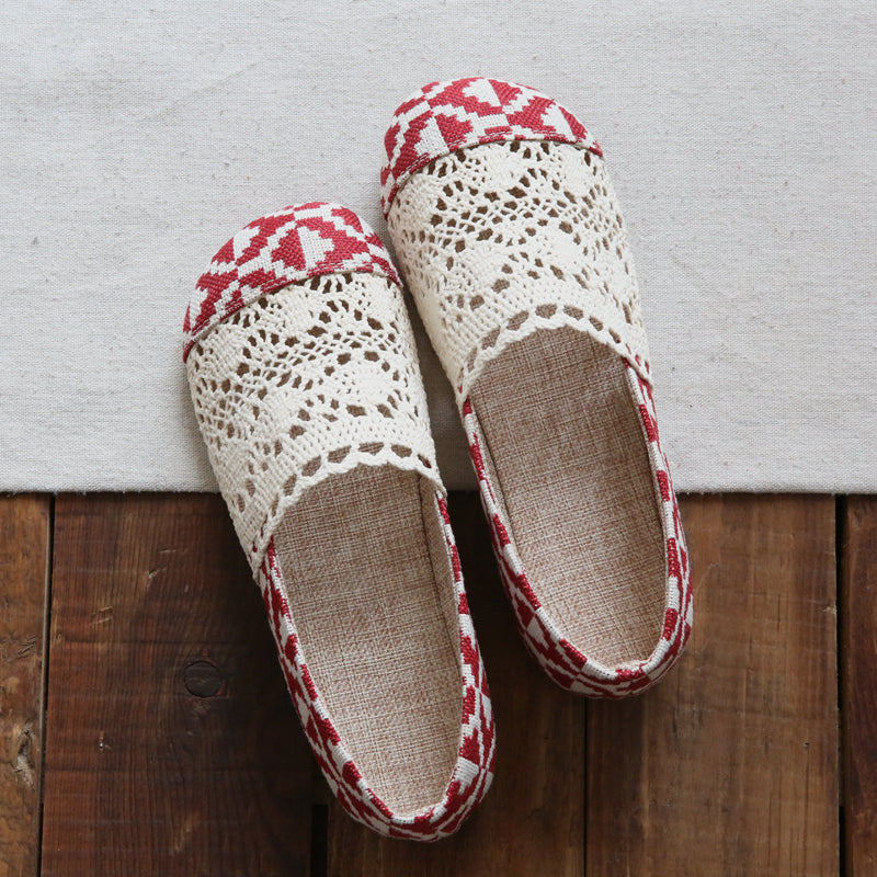 Women Retro Hollow Mesh Comfort Canvas Flats-RAIIFY