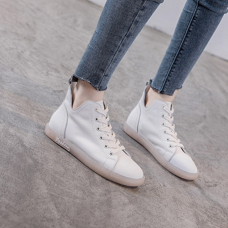 Women Cowhide Leather Antiskid Casual Flat Ankle Boots-RAIIFY