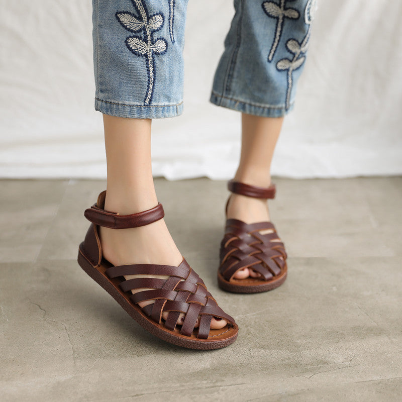 Women Retro Handmade Plaited Leather Casual Sandals-RAIIFY