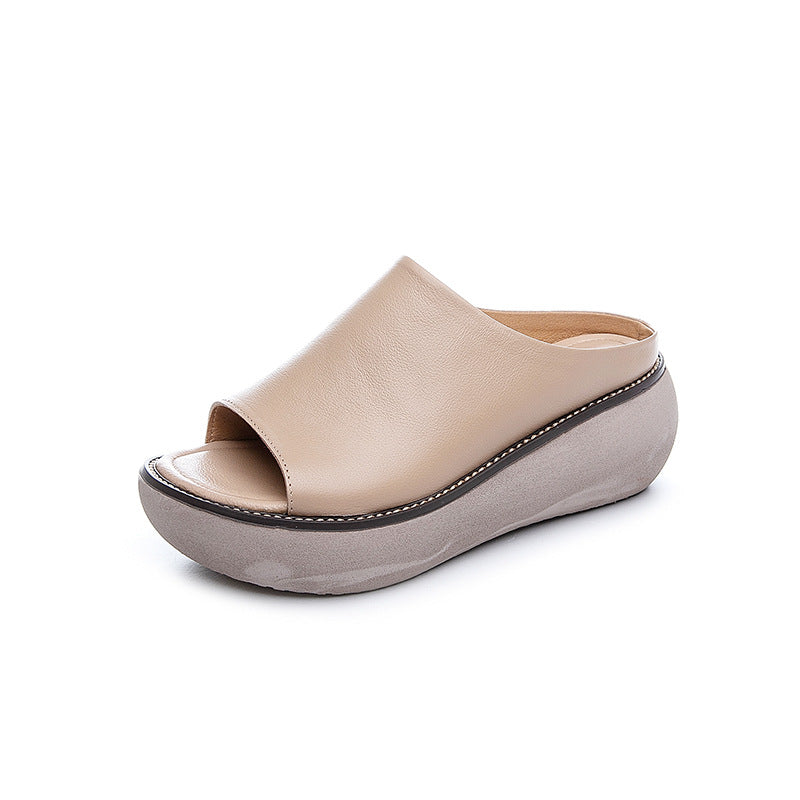 Women Summer Cowhide Leather Casual Platform Sandals-RAIIFY