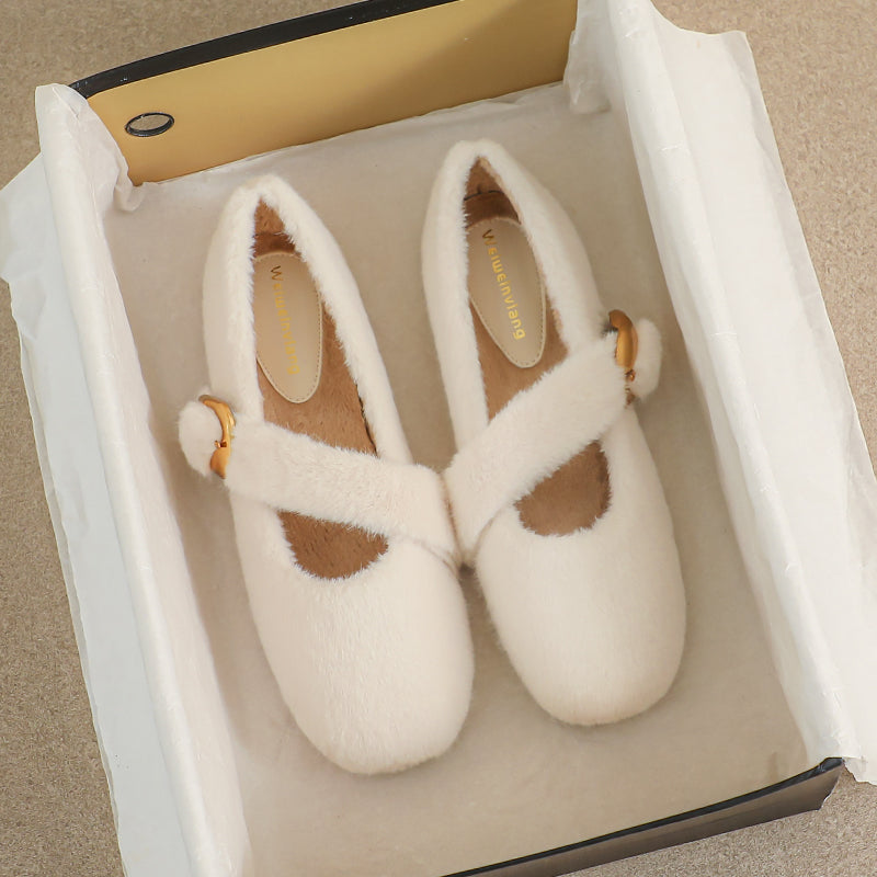 Women Furred Soft Casual Flat Shoes-RAIIFY