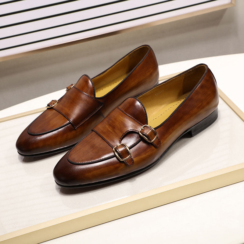 Men Casual Buckles Retro Leather Loafers-RAIIFY