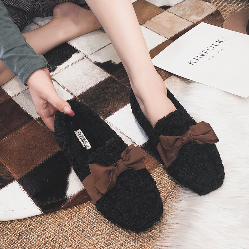 Women Casual Bowknot Woolen Winter Shoes-RAIIFY