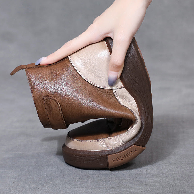 Women Retro Soft Leather Velcro Tape Ankle Boots-RAIIFY
