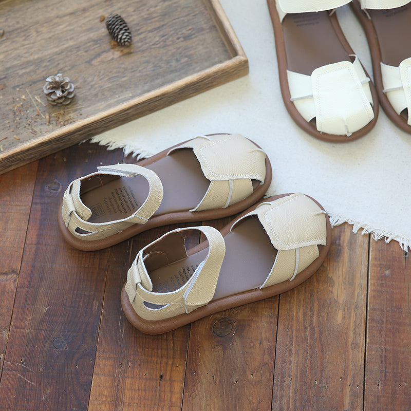 Women Retro Leather Minimalist Casual Flat Sandals-RAIIFY