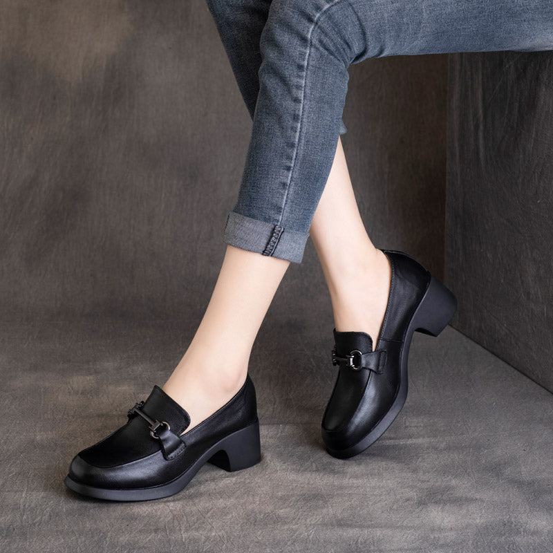 Women Retro Handmade Round Head Leather Loafers-RAIIFY