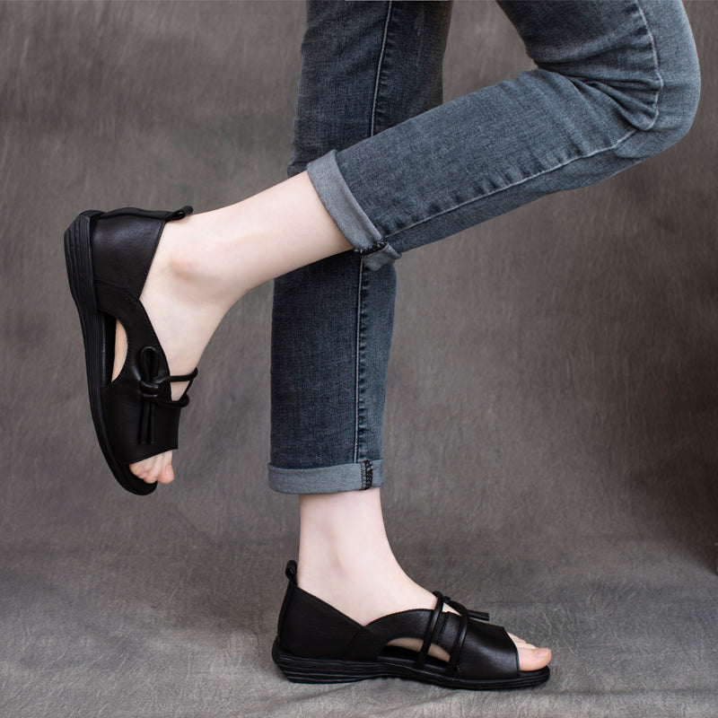 Women Retro Cowhide Flat Casual Sandals-RAIIFY