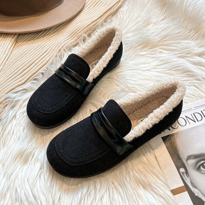 Women Retro Frosted Cowhide Furred Casual Loafers-RAIIFY