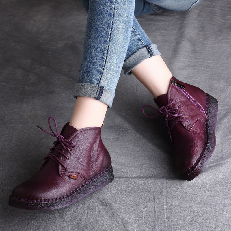 Women Cowhide Soft Casual Retro Ankle Boots-RAIIFY