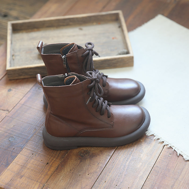 Women Flat Retro Leather Handmade Boots-RAIIFY