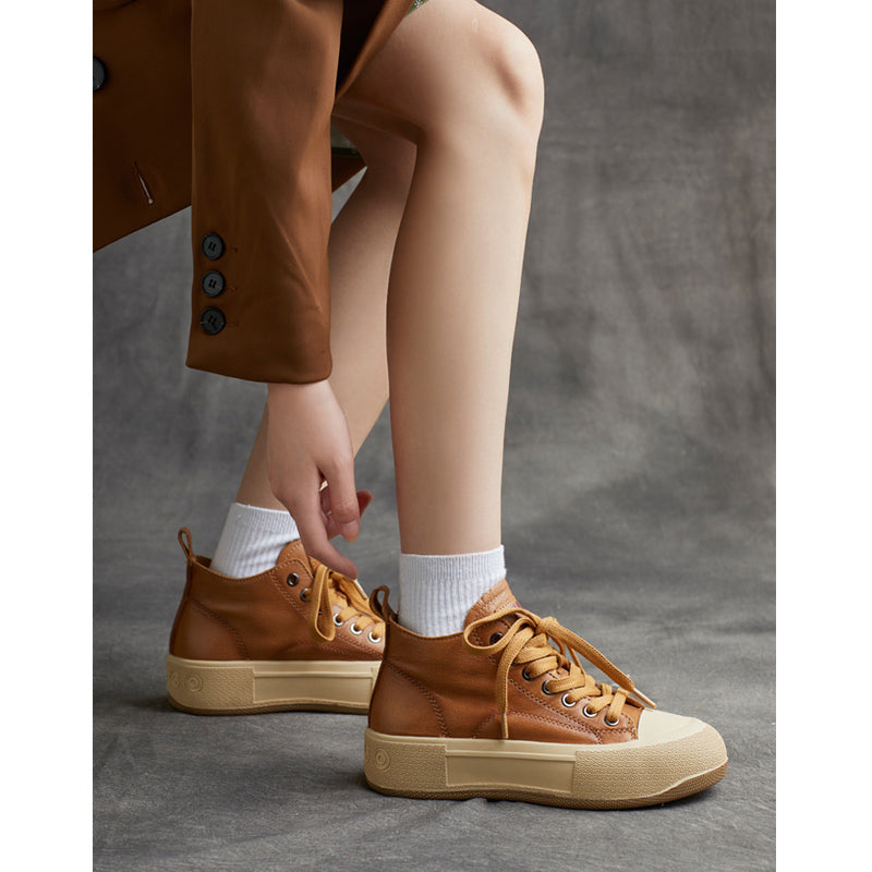 Women Stylish Minimalist Thick Soled Leather Ankle Boots-RAIIFY