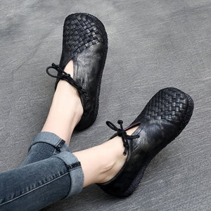 Women Retro Soft Hand-Knitted Leather Casual Shoes-RAIIFY