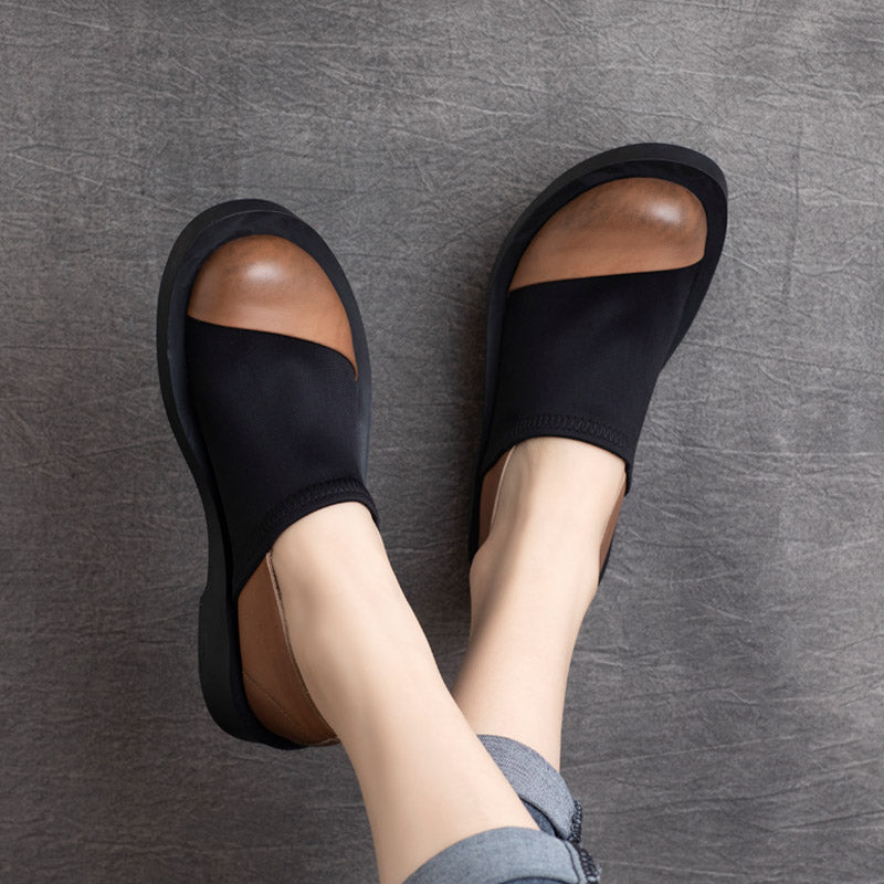 Women Retro Leather Elastic Casual Shoes-RAIIFY