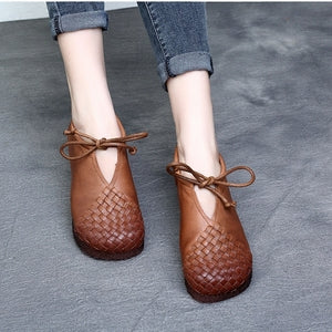 Women Retro Soft Hand-Knitted Leather Casual Shoes-RAIIFY