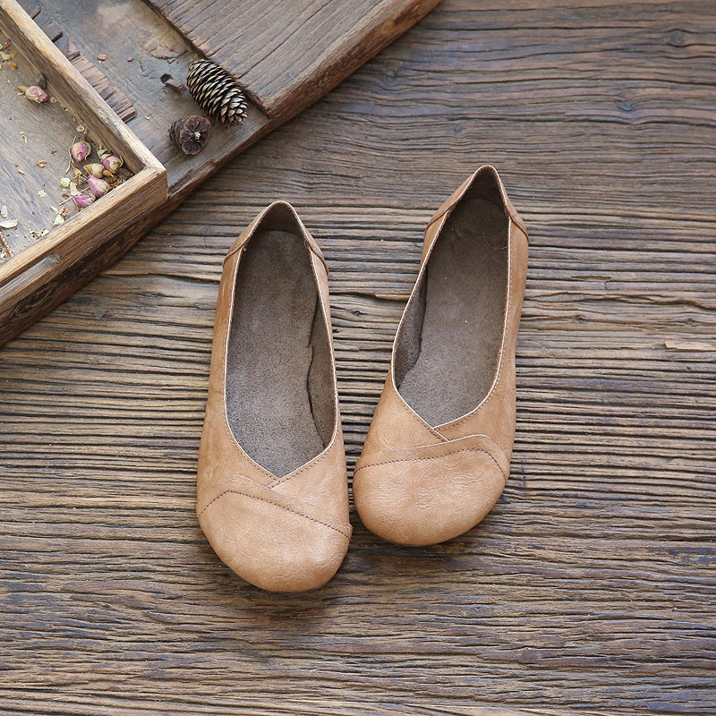 Women Retro Solid Casual Flats Shoes-RAIIFY