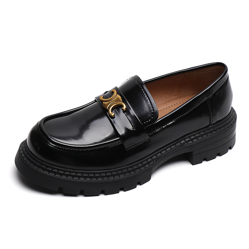 Women Retro Glossy Leather Casual Loafers-RAIIFY