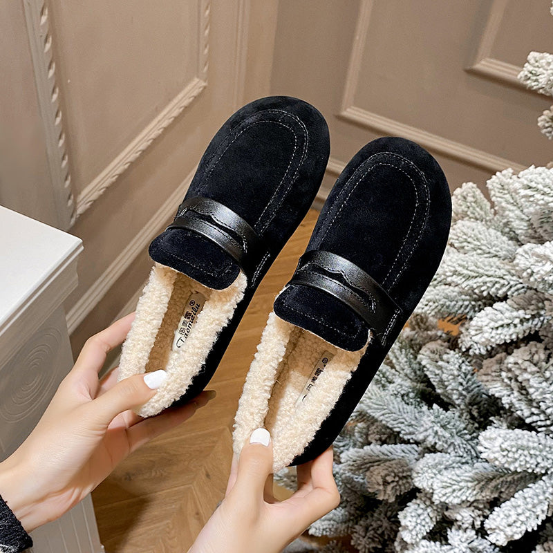 Women Winter Furred Flat Casual Loafers-RAIIFY