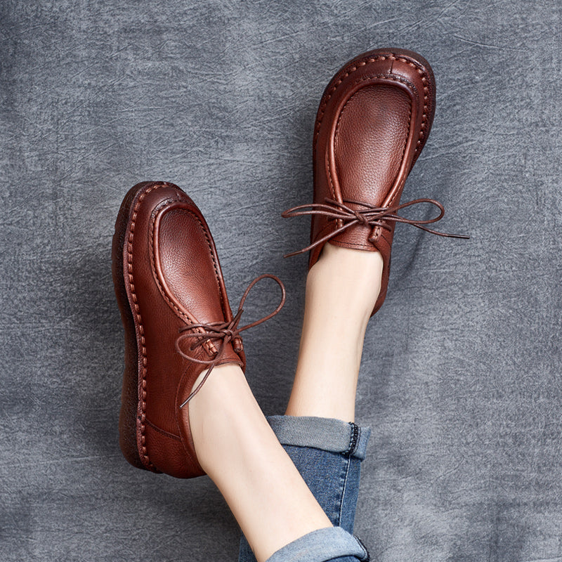 Women Retro Minimalist Leather Flat Casual Shoes-RAIIFY