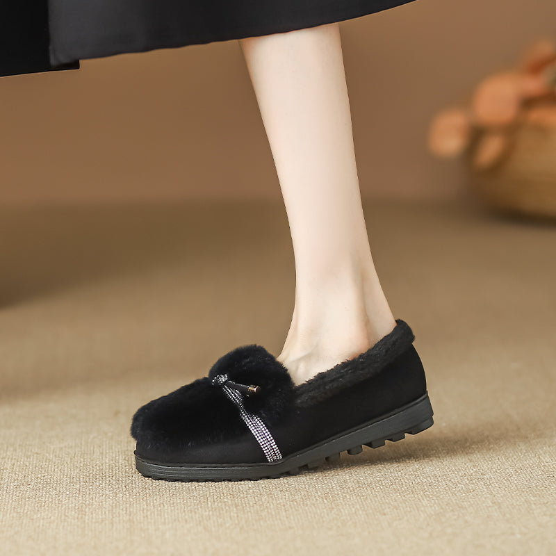 Women Minimalist Warm Furred Flat Casual Shoes-RAIIFY