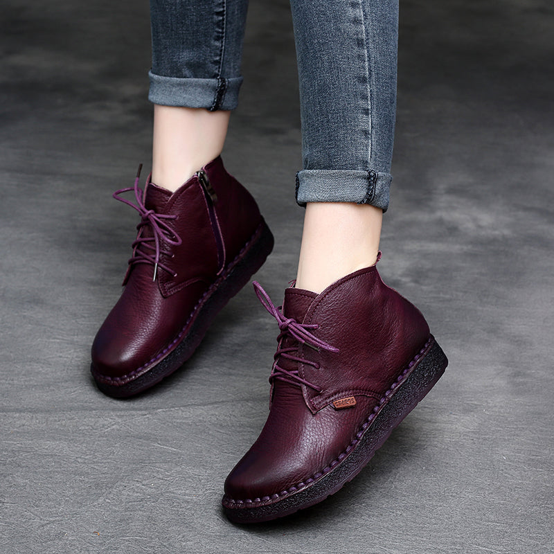 Women Cowhide Soft Casual Retro Ankle Boots-RAIIFY