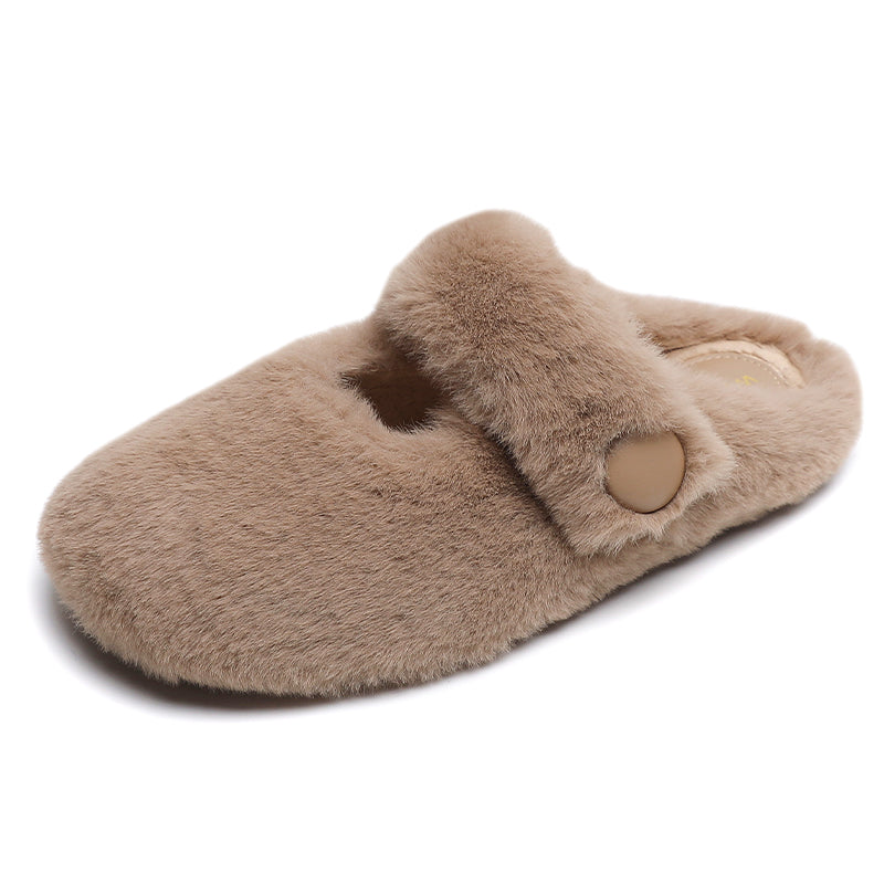 Women Minimalist Soft Fur Flat Casual Slippers-RAIIFY