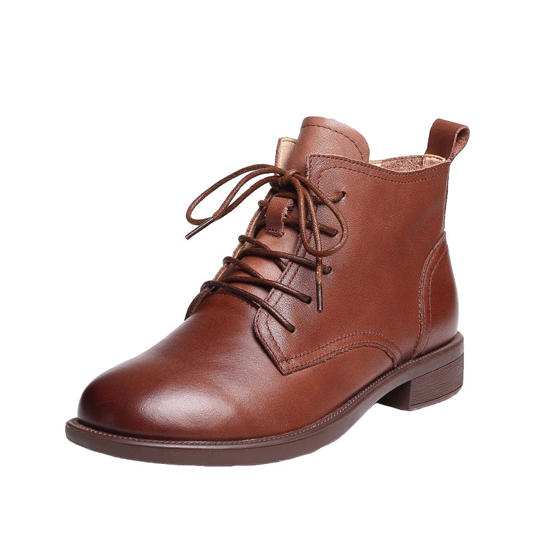 Women Autumn Solid Leather Casual Boots-RAIIFY