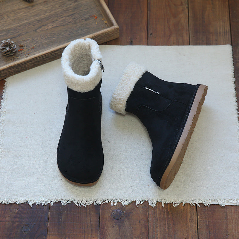 Women Retro Suede Fleece Flat Snow Boots-RAIIFY