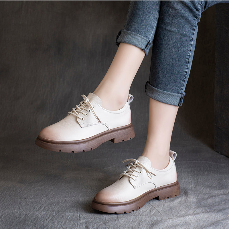 Women Flat Retro Leather Casual Shoes-RAIIFY