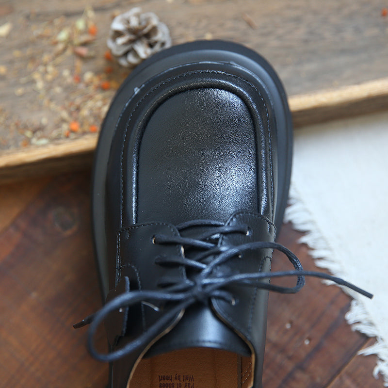 Women Retro Leather Solid Casual JK Shoes-RAIIFY
